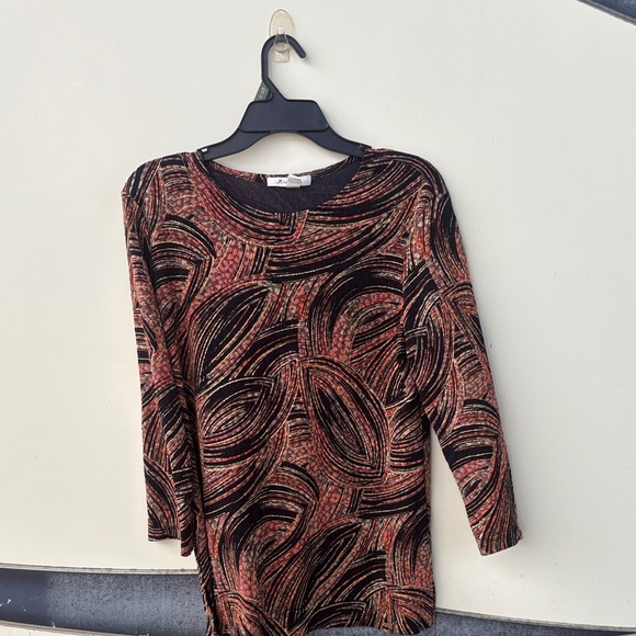 JM Collection Black and Brown Patterned Blouse - Picture 1 of 7